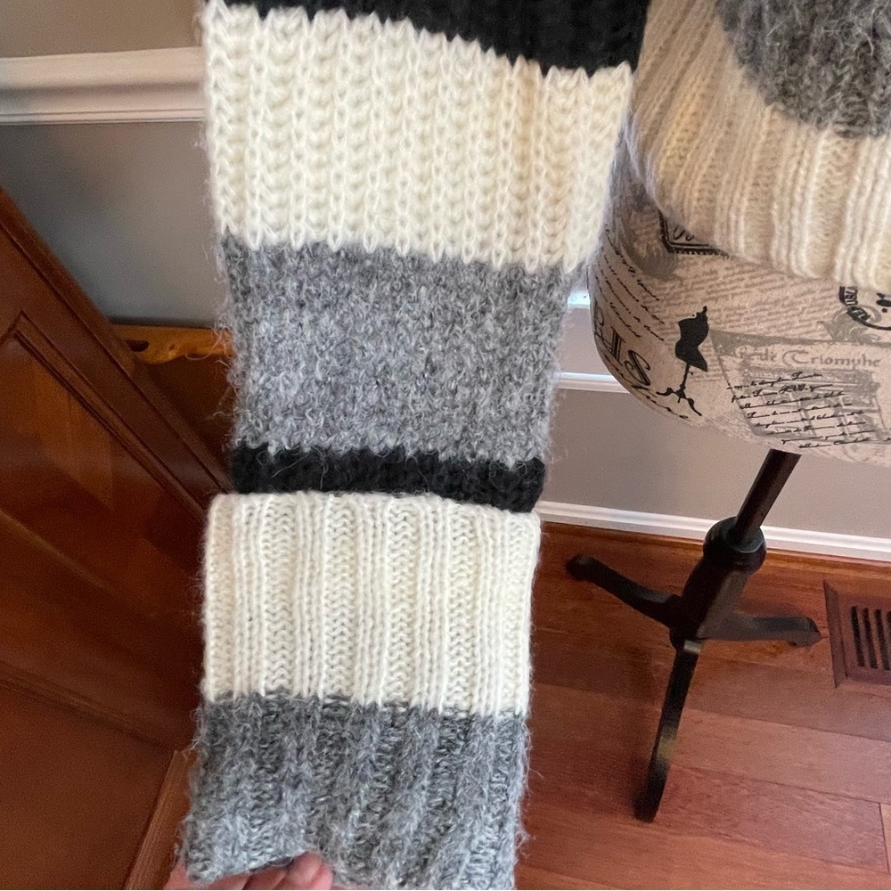 Anthropologie Black and Cream Striped Cowl Neck Sweater - Picture 6 of 11